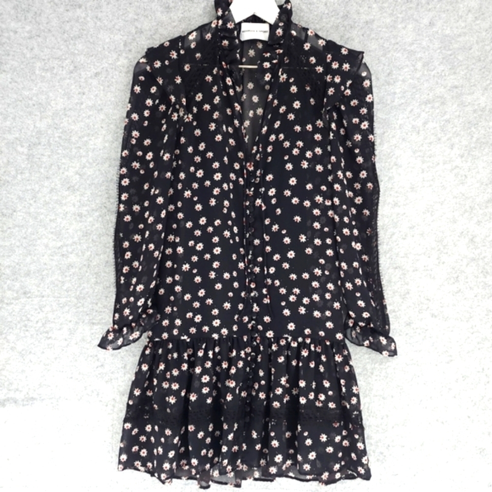 Kooples x Sport Long Sleeve Mini Floral Black Dress‎